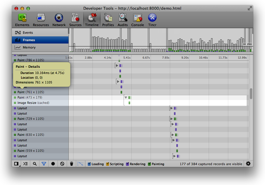 Chrome DevTools: Resize Records