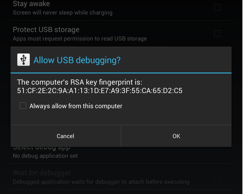 Allow USB Debugging Allow USB Debugging